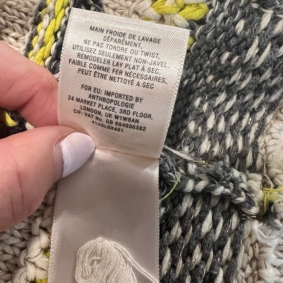 MOTH for Anthropologie open cardigan sweater in cream with yellow and gray - Picture 11 of 14